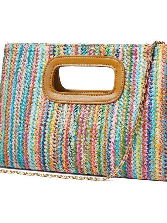 Handbags - Women colorful Top Handle Straw Clutch Raffia Woven Shoulder Crossbody Handbag